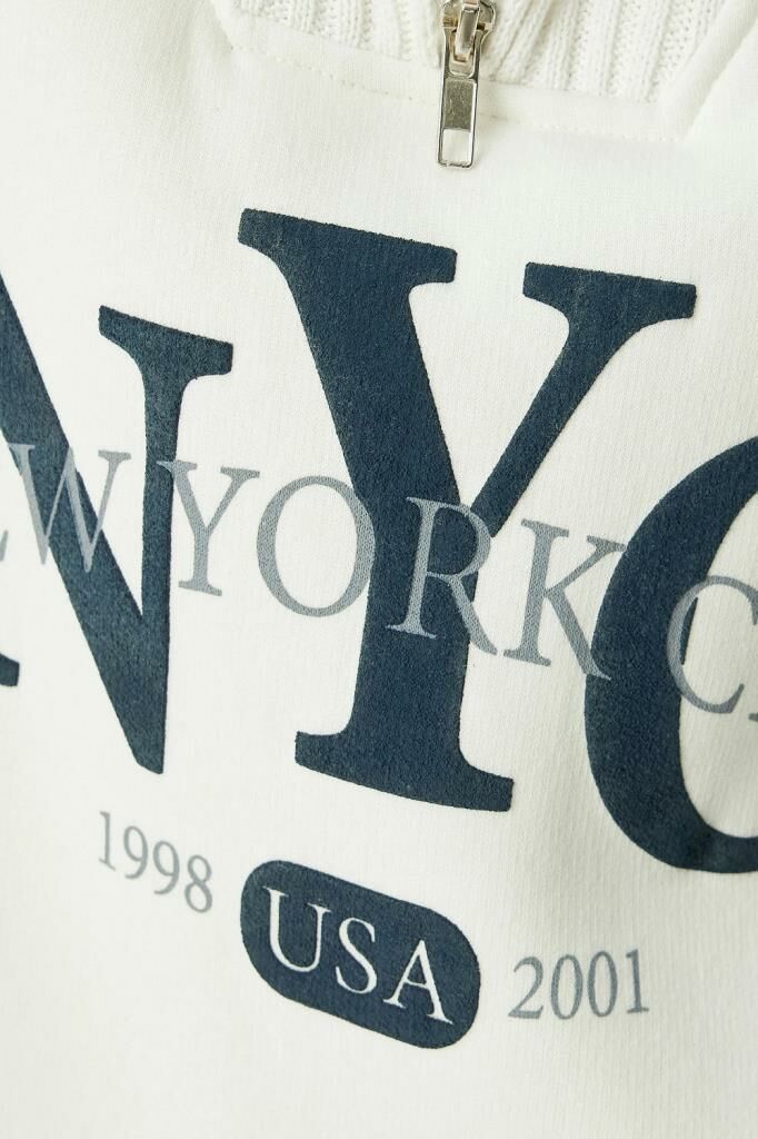 Koton Dik Yaka Yarım Fermuarlı Kolej Baskılı Şardonlu Oversize Sweatshirt