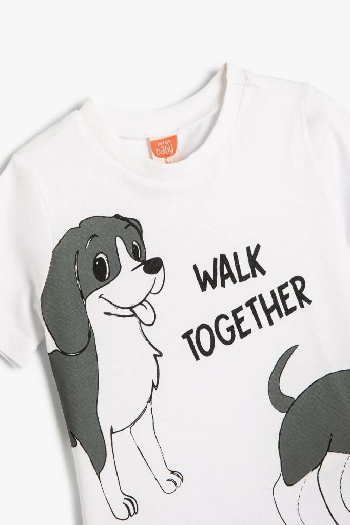 Koton Erkek Bebek Tişört Kısa Kollu Köpek Baskılı Bisiklet Yaka Pamuklu