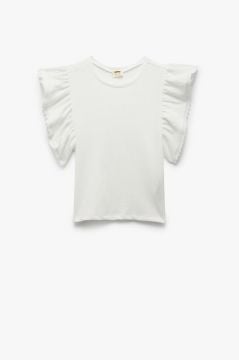 Koton Kız Çocuk Kısa Kollu Bisiklet Yaka Volanlı Crop Bluz