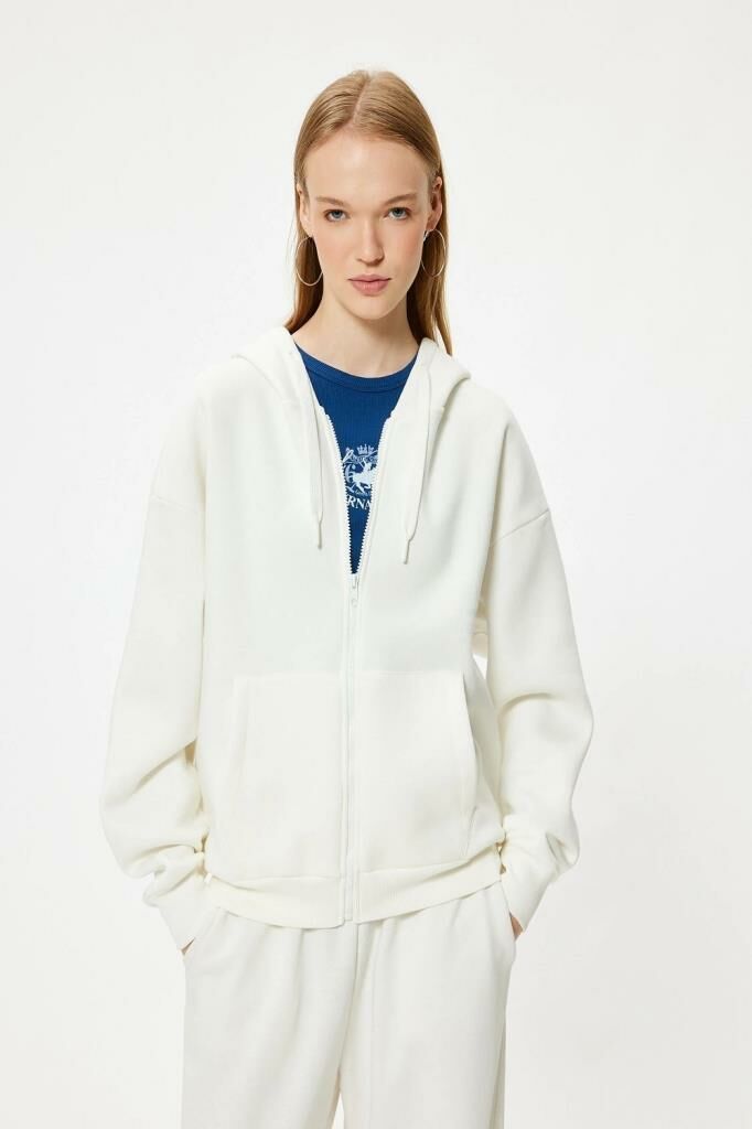 Koton Kapüşonlu Fermuarlı Oversize Sweatshirt Kanguru Cepli