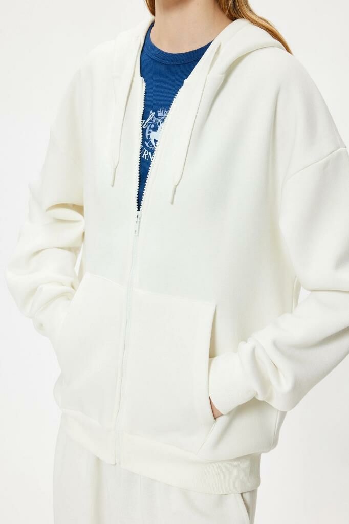 Koton Kapüşonlu Fermuarlı Oversize Sweatshirt Kanguru Cepli