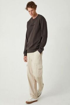 Koton Bisiklet Yaka Sweatshirt Slogan Baskılı Uzun Kollu Pamuklu İnterlok Kumaş