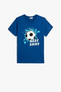 Koton Erkek Çocuk Tişört Futbol Temalı Kısa Kollu Bisiklet Yaka Pamuklu
