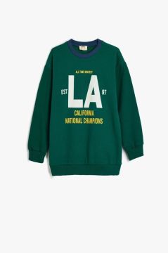 Koton Erkek Çocuk Oversize Sweatshirt Kolej Baskılı Bisiklet Yaka Pamuklu