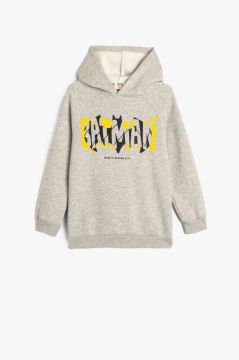 Koton Erkek Çocuk Batman Kapşonlu Sweatshirt Lisanslı Uzun Kollu Şardonlu