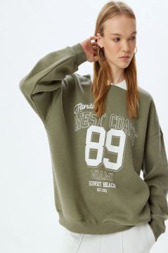 Koton Polo Yaka Sweatshirt Oversize Slogan Baskılı Şardonlu