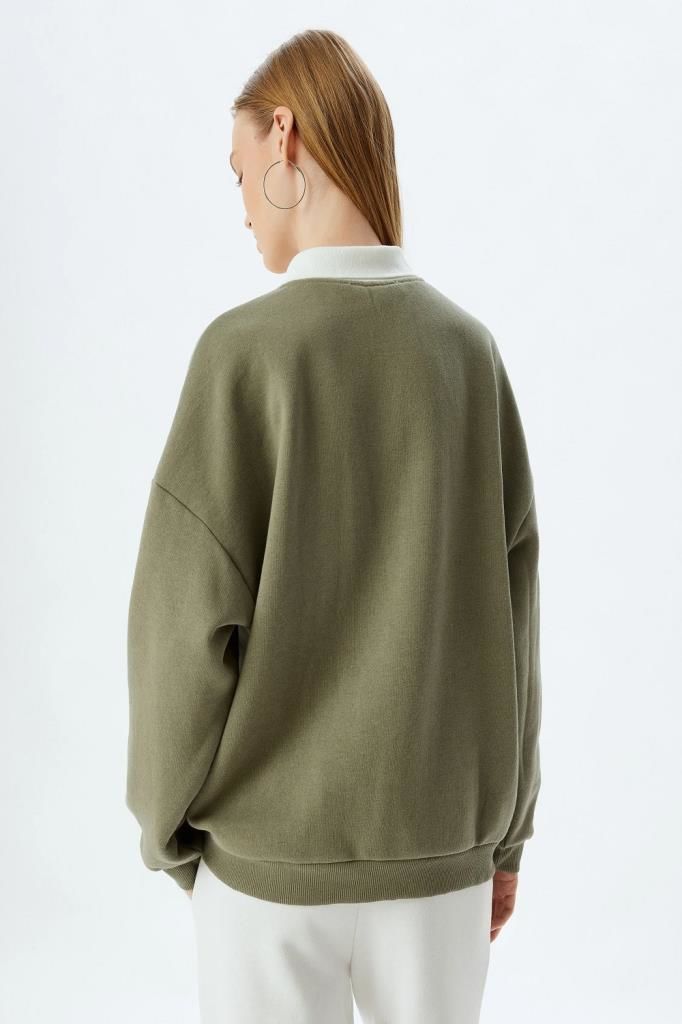 Koton Polo Yaka Sweatshirt Oversize Slogan Baskılı Şardonlu