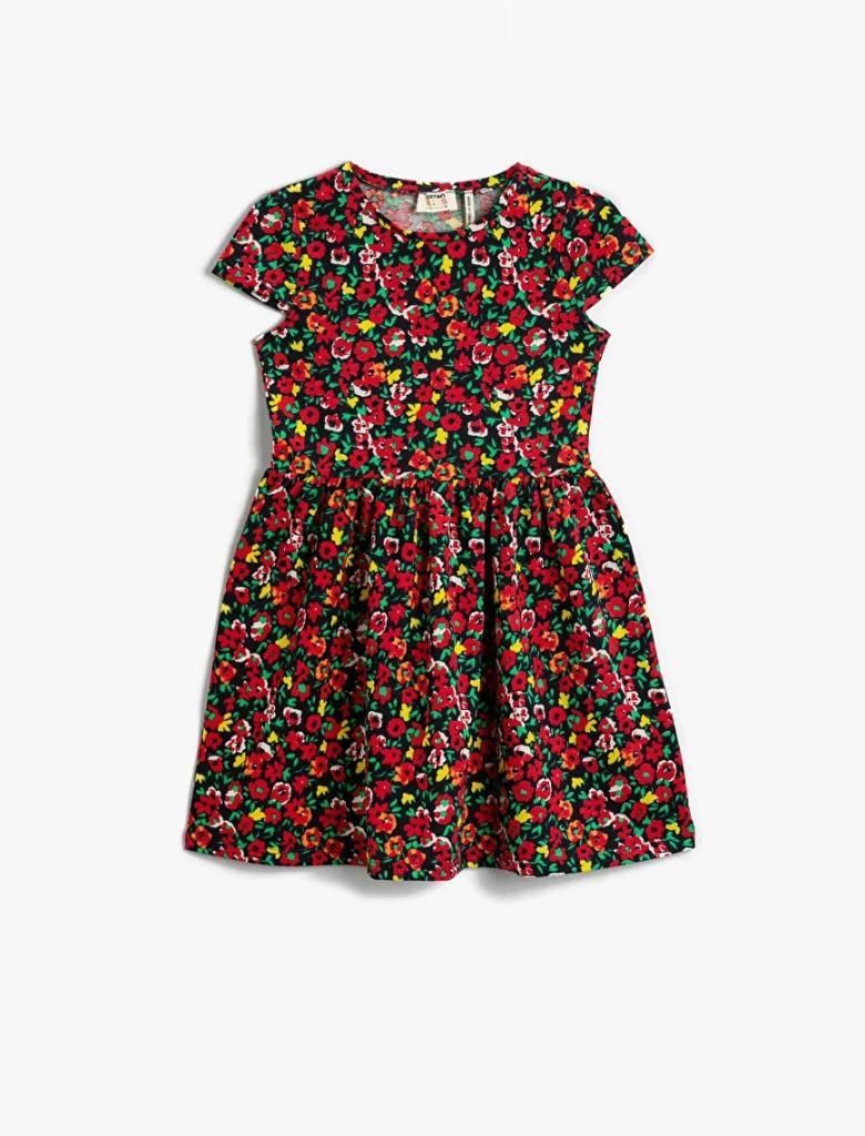 Koton Kız Çocuk Çiçekli Kısa Kollu Elbise Pamuklu