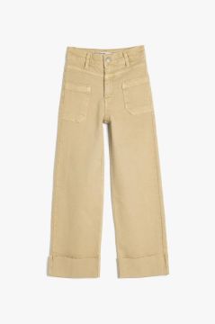 Koton Kız Çocuk Kot Pantolon Geniş Paça Cepli Pamuklu - Wide Leg Jean