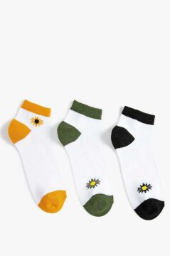 Koton Kadın 3'lü Patik Çorap Seti Çiçek İşlemeli Çok Renkli