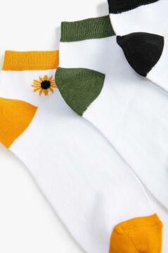 Koton Kadın 3'lü Patik Çorap Seti Çiçek İşlemeli Çok Renkli