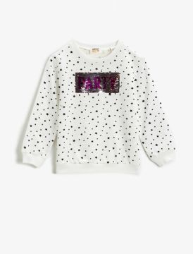Koton Kız Çocuk Baskılı Sweatshirt Pullu Pamuklu