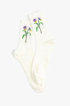 Koton Kadın Çiçekli Soket Çorap İşlemeli