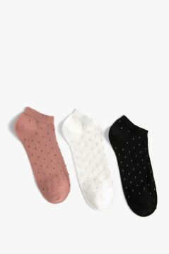 Koton Kadın 3'lü Patik Çorap Seti Geometrik Desenli Çok Renkli