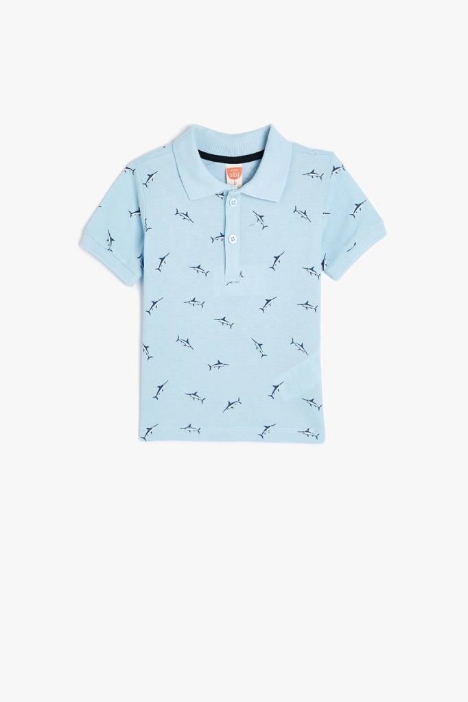 Koton Erkek Bebek Polo Yaka Tişört Baskılı Dokulu Kısa Kollu Pamuklu