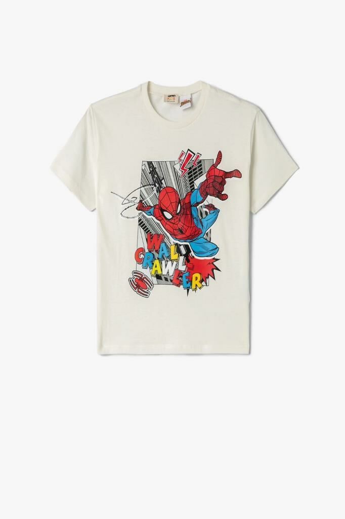 Koton Erkek Çocuk Tişört Spiderman Baskılı Lisanslı Kısa Kollu Bisiklet Yaka Pamuklu