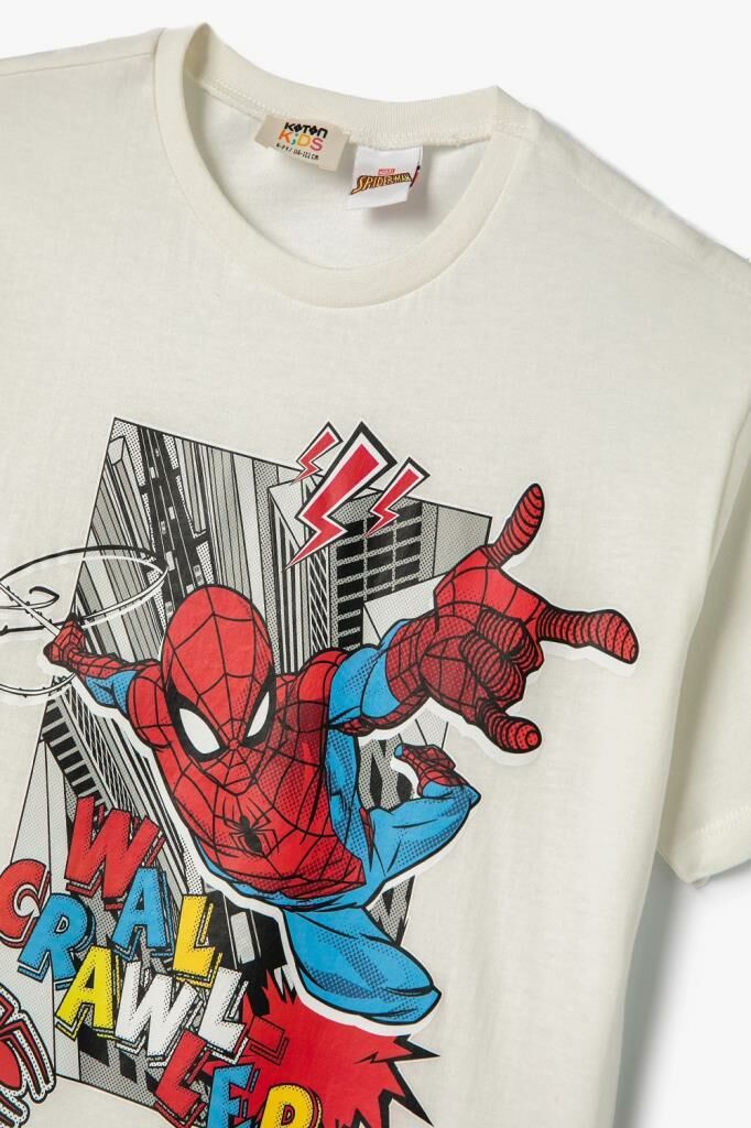 Koton Erkek Çocuk Tişört Spiderman Baskılı Lisanslı Kısa Kollu Bisiklet Yaka Pamuklu