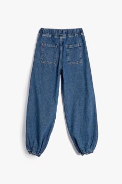 Koton Kız Çocuk Paraşüt Kot Pantolon Kat Detaylı Cepli Pamuklu - Parachute Jean