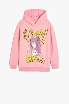 Koton Kız Çocuk Oversize Kapşonlu Sweatshirt Anime Baskılı Uzun Kollu