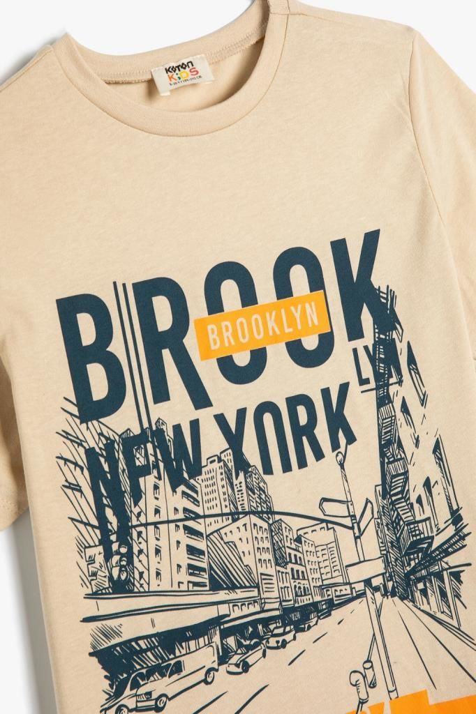 Koton Erkek Çocuk Tişört New York Baskılı Kısa Kollu Bisiklet Yaka Pamuklu