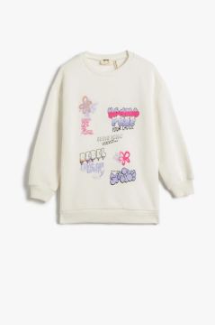 Koton Kız Çocuk Baskılı Sweatshirt Şardonlu Uzun Kollu Bisiklet Yaka