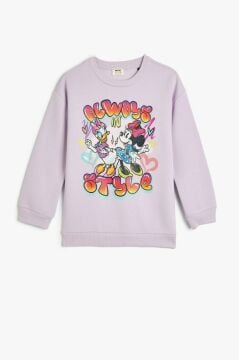 Koton Kız Çocuk Mickey Mouse ve Daisy Duck Sweatshirt Lisanslı Uzun Kollu Bisiklet Yaka Şardonlu