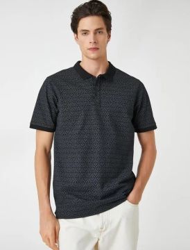 Koton Erkek Polo Yaka Tişört Geometrik Detaylı Dar Kesim