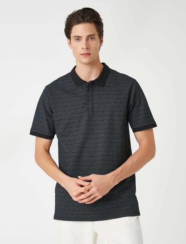 Koton Erkek Polo Yaka Tişört Geometrik Detaylı Dar Kesim