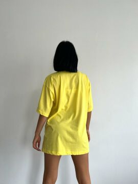 Hipatu Kadın Önü Usa Baskılı Oversize Tişört Sarı