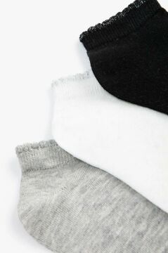 Koton Kadın 3'lü Patik Çorap Seti Sim Detaylı Fırfırlı Çok Renkli