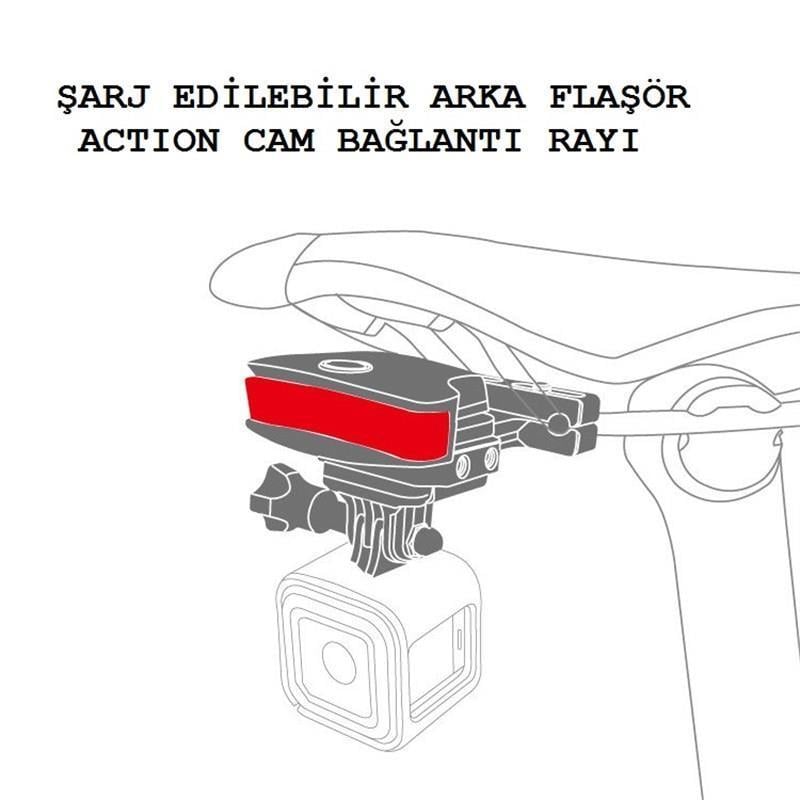 Guee Usb Şarjlı Stop Lambası B-Mount Gopro SİYAH STD