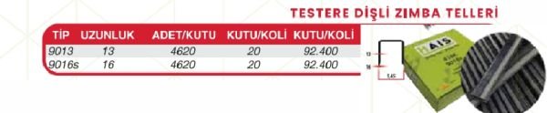 HAİS 20 GA 88 Testere Uçlu Zımba Teli 8818