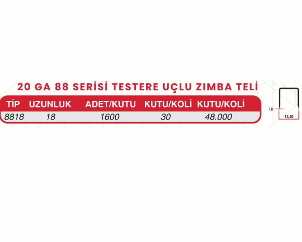 HAİS 20 GA 88 Testere Uçlu Zımba Teli 8818