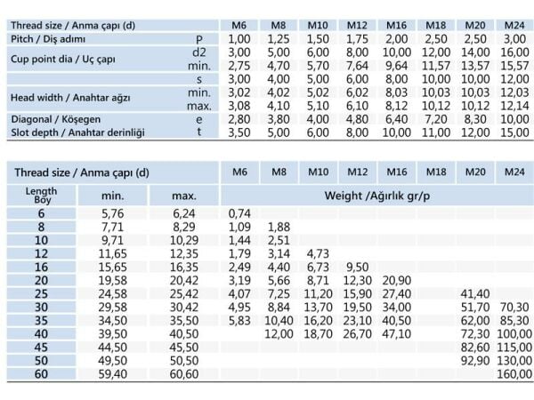 M16x20 Setskur Cıvata DIN 916