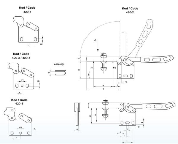 420-2 Yatay Pozisyon Dik Tabanlı Klamp