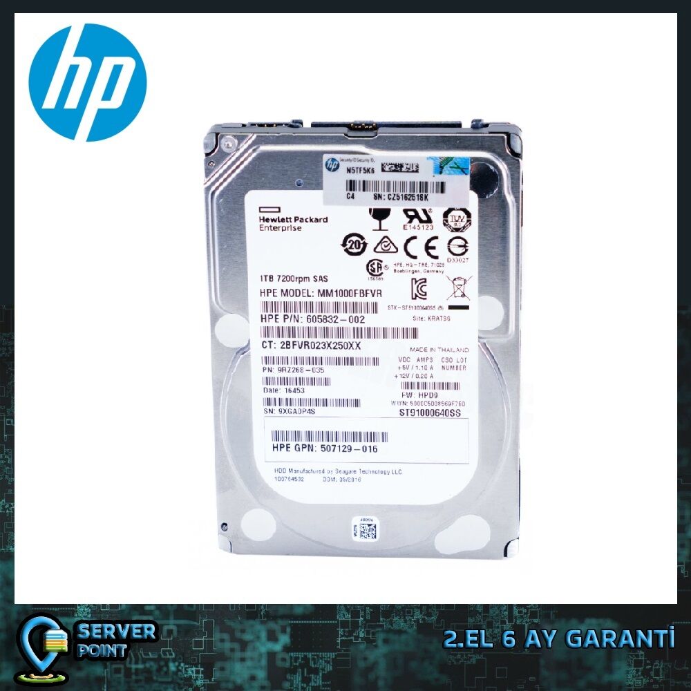 2.EL HDD SERVER 1TB HP SAS 2,5'' 7200 RPM MM100FBFVR P/N : 605832-002