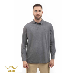 VAV Tlac-04 Polo Yaka Uzun Kol Tişört Gri S