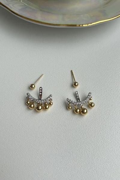 Top Sallantılı Çift Parça İki Renk Küpe