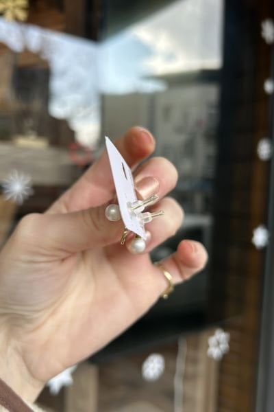 VIP İnci Sallantılı Plaka Model Küpe 14K