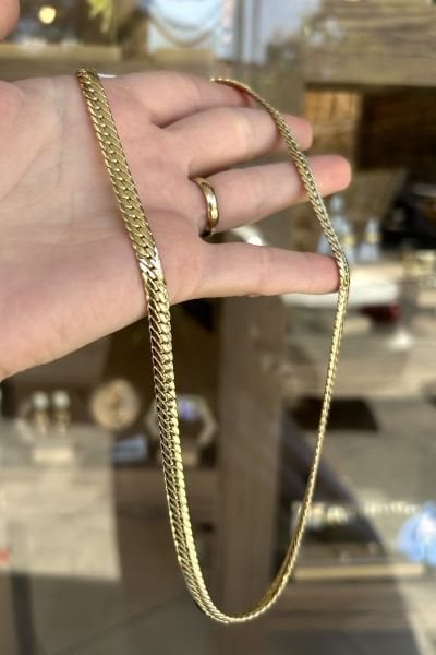 VIP Ezme Sık Örgülü Yassı Zincir Kolye 50 cm 14K