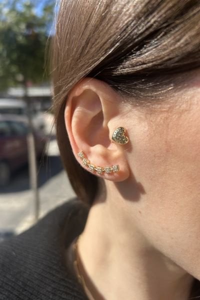 Gömme Taşlı Sıra Kare Model Çoklu Görünüm Küpe 14K
