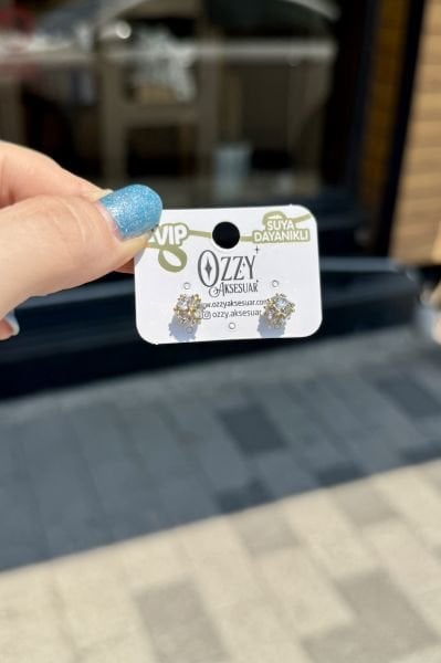 VIP Kristal Zirkon Taşlı Tomurcuk Küpe 14K