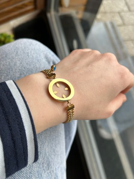 Çelik Çeyrek Altın Takılabilir Model Örgü Zincir Bileklik 17 + 5 cm