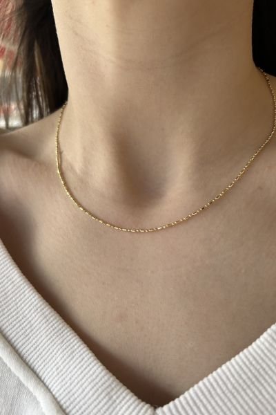VIP Şerit ve Top Sıra Detaylı İnce Zincir Kolye 14K 45 cm