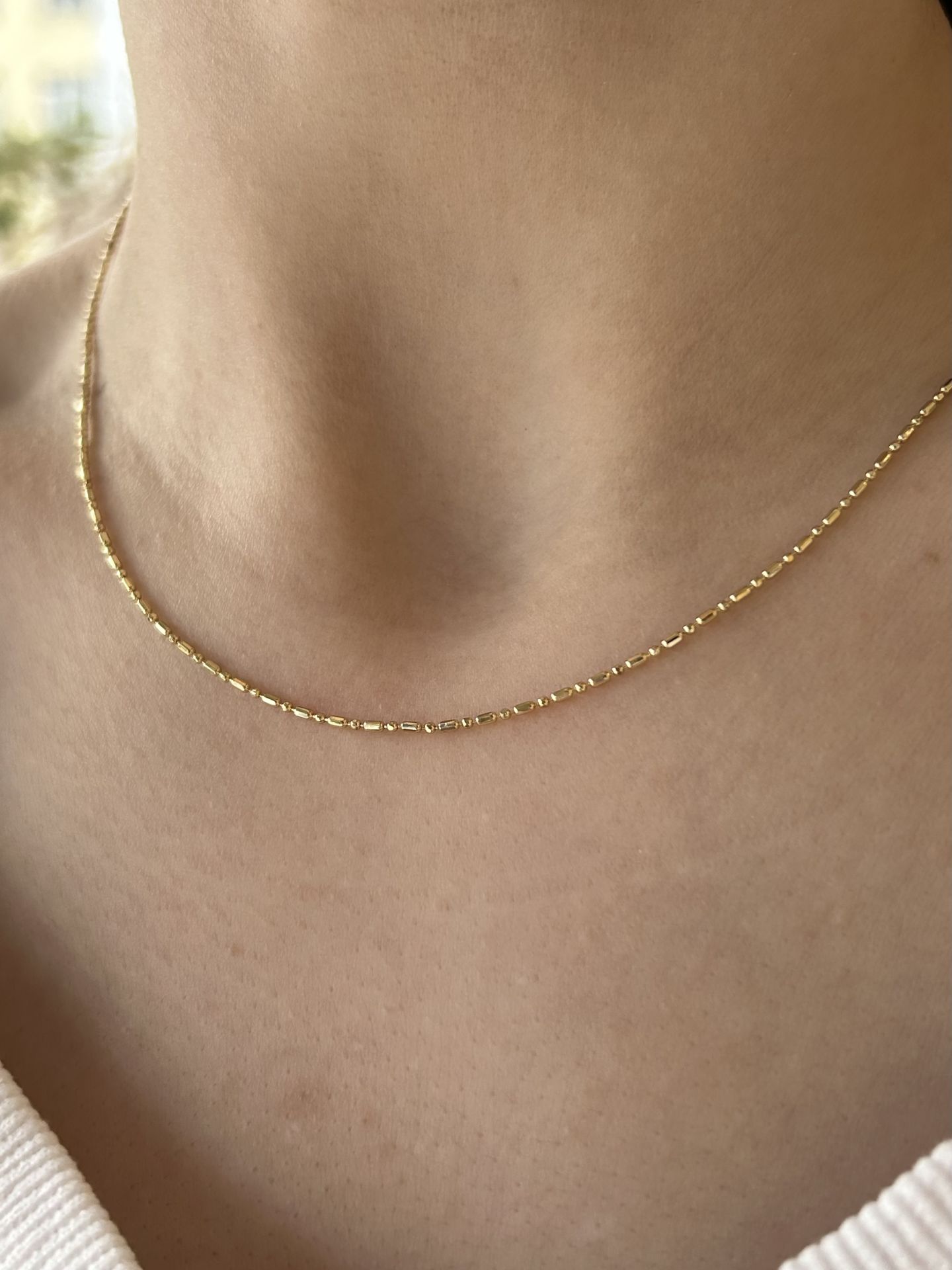 VIP Şerit ve Top Sıra Detaylı İnce Zincir Kolye 14K 45 cm