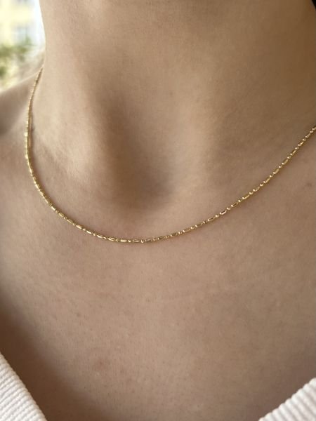VIP Şerit ve Top Sıra Detaylı İnce Zincir Kolye 14K 45 cm