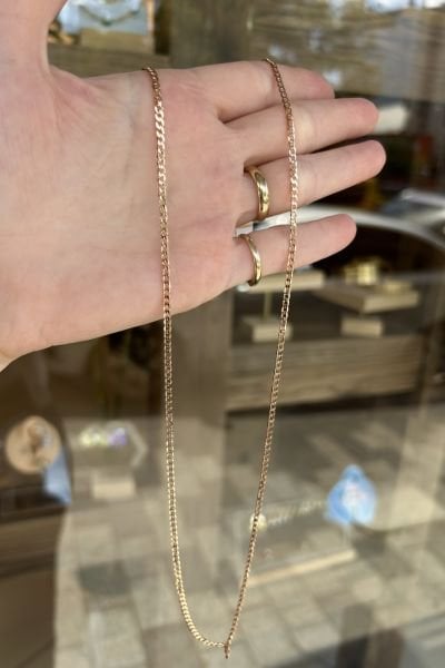 VIP Yassı Ezme İnce Zincir Kolye 60 cm 22K