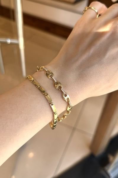 VIP Badem Zincirli İkili Bileklik 18 + 2 cm 14K