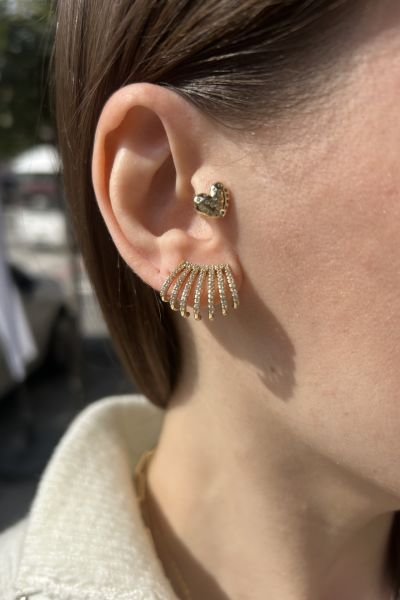 VIP Tamamı Taşlı Kafes Model Çoklu Görünüm Küpe 14K