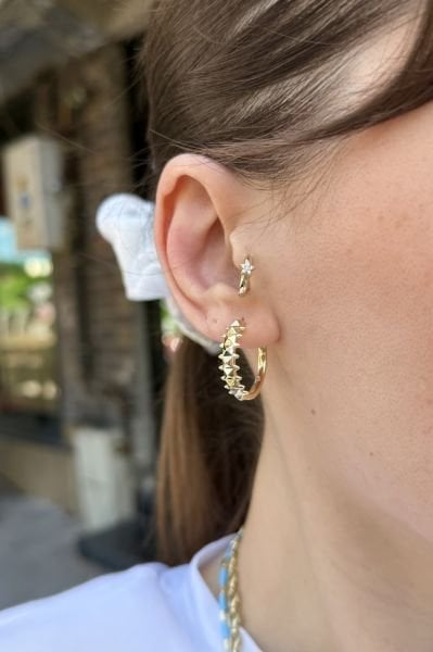 VIP Sıra Piramit Modelli Halka Küpe 14K